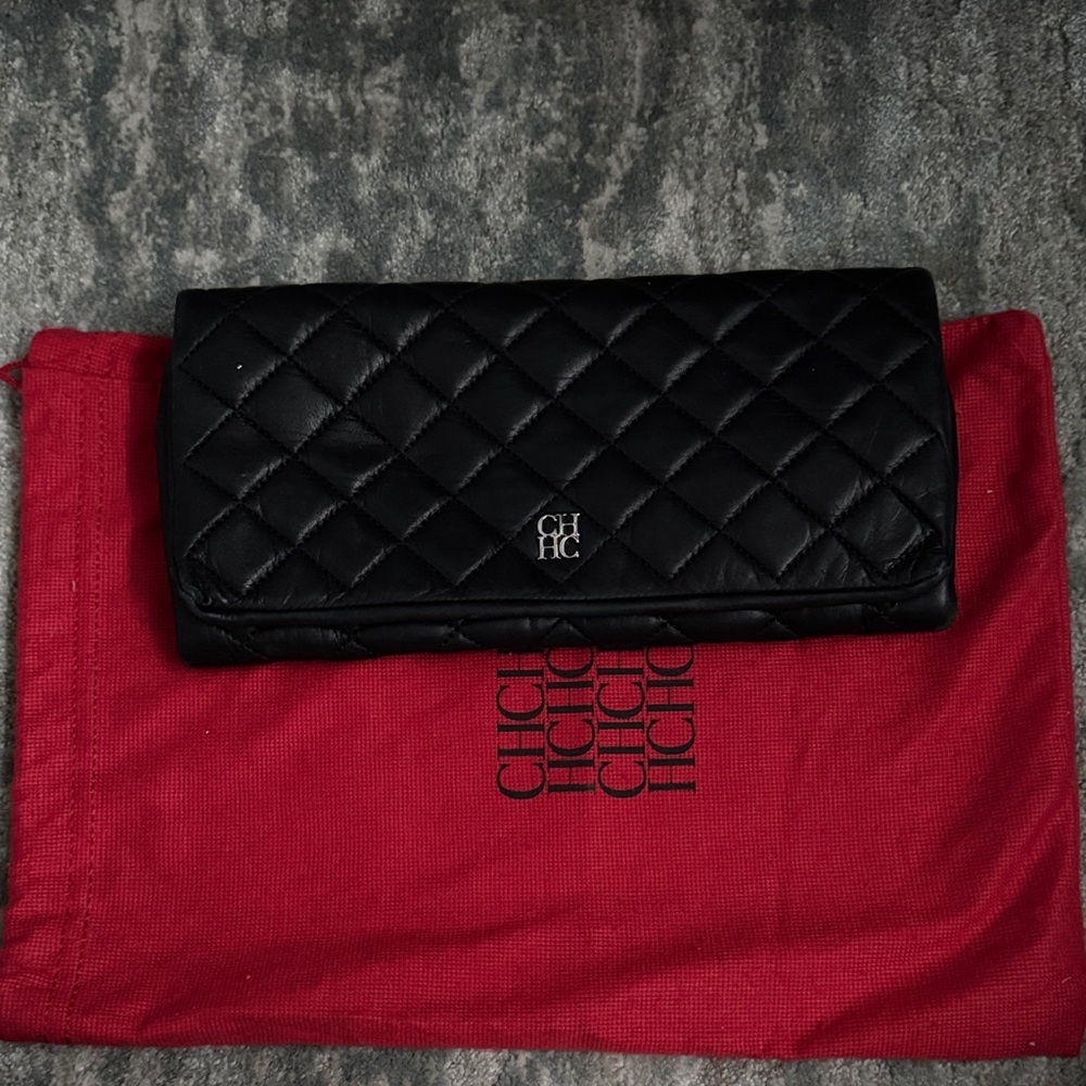 Carolina Herrera Black Quilted Leather Clutch
